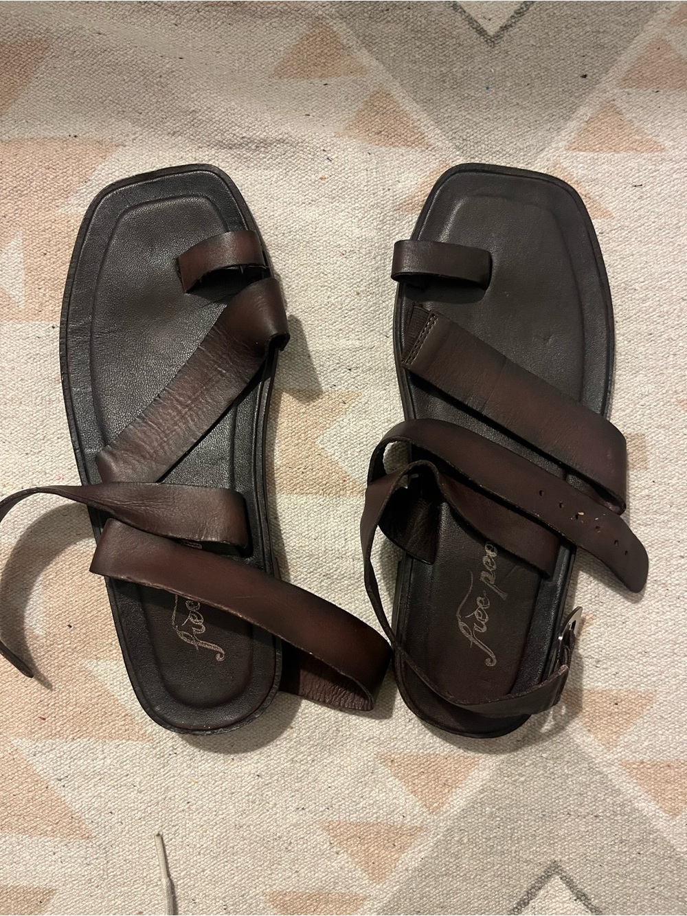 Free People Dark Brown Leather Strappy Sandals